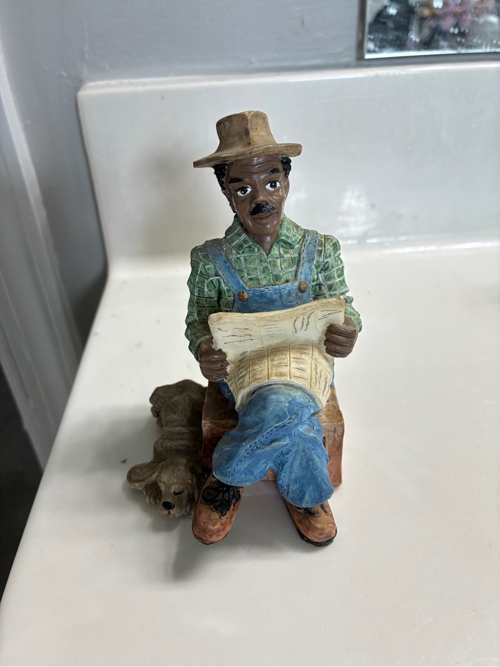 Vintage resin African American farmer figurine with his dog